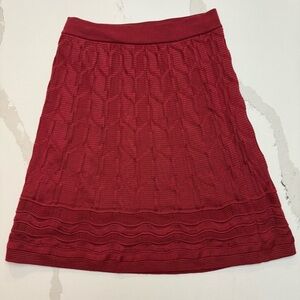 M Missoni Burgundy Virgin Wool Knit Skirt Chevron Texture Ribbed Hem Lined Sz M